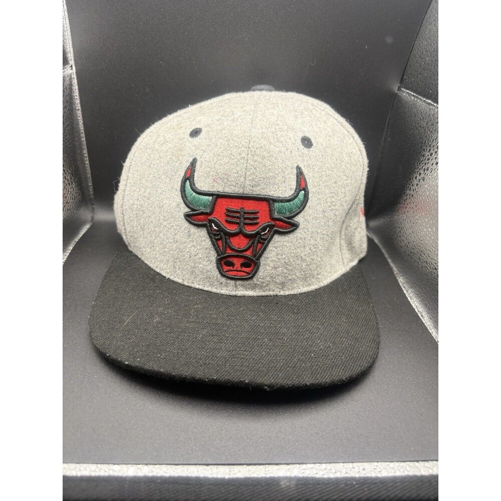 Mitchell & Ness Chicago Bulls Snapback Hat Gray Wool Red Green Horns Logo